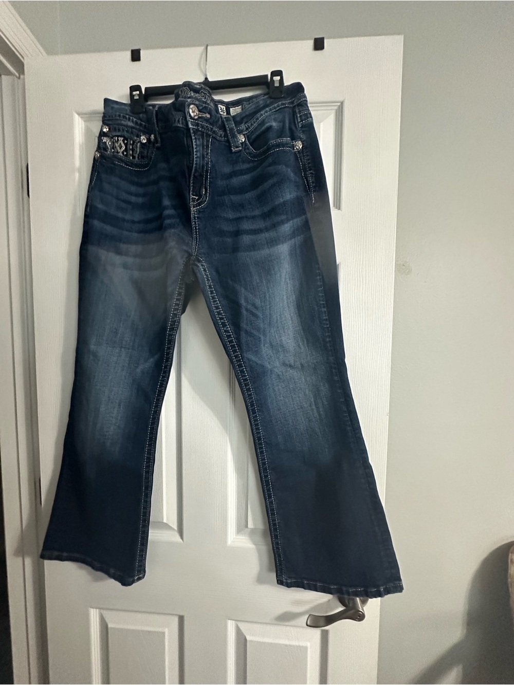 Miss Me Dark Blue Embroidered Waistband Jeans size 36